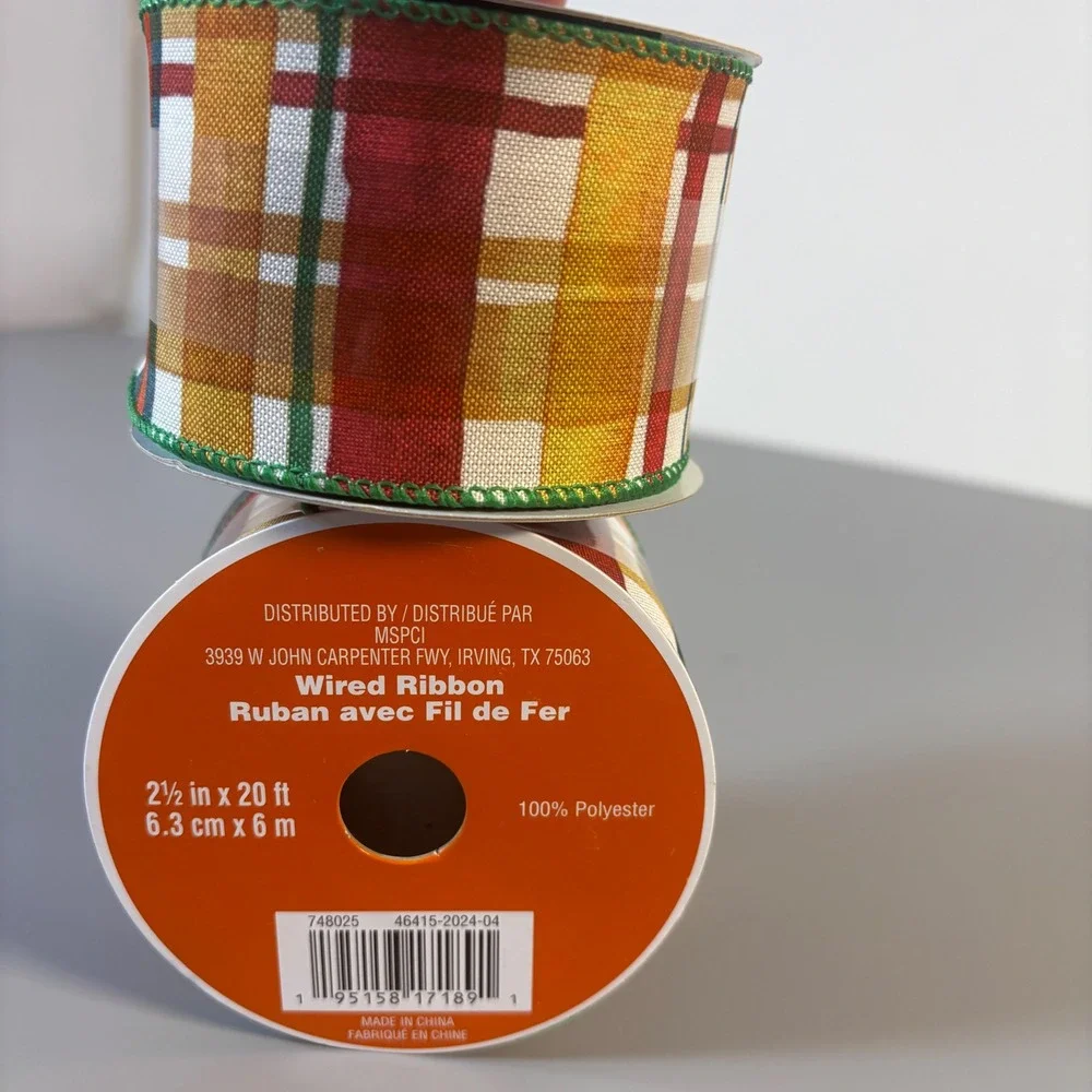 Celebrate It Fall Plaid Wired Ribbon‎ 2.5 Inch Wide 20 Ft Spool Autumn Decor